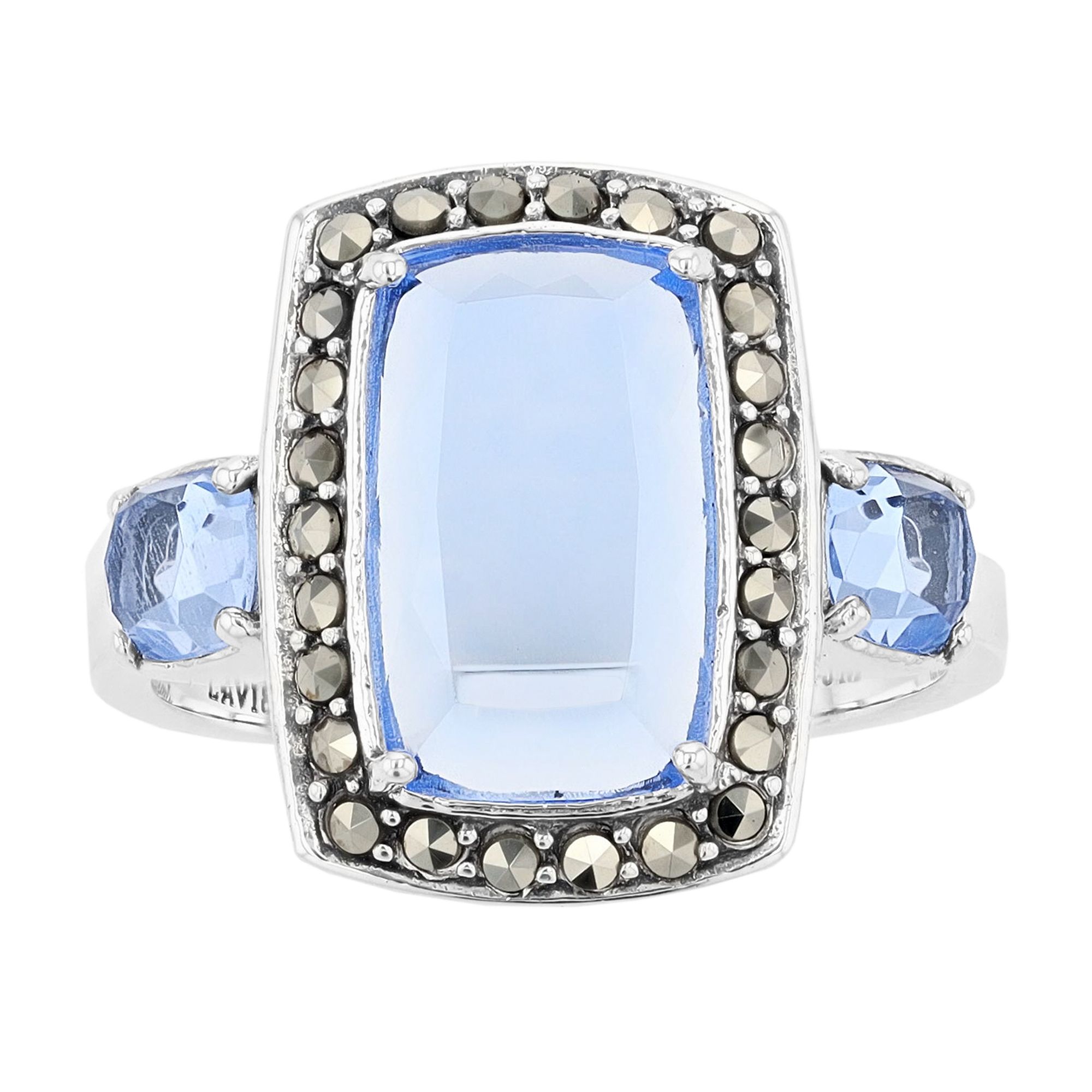 Lavish by TJM Sterling Silver Lab Created Blue Quartz & Marcasite Ring, Wom