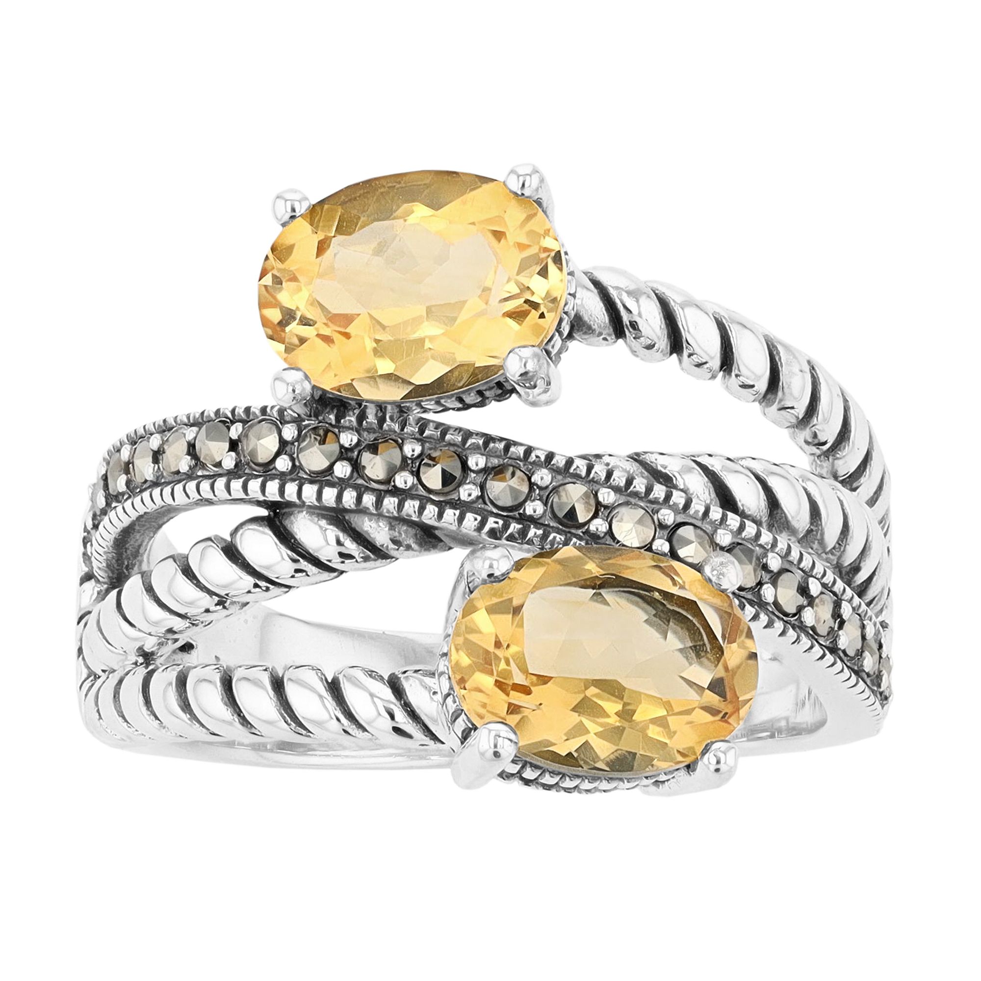 Lavish by TJM Sterling Silver Citrine & Marcasite Highway Ring, Womens, Si
