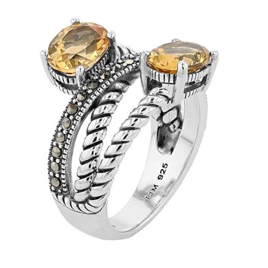 Lavish by TJM Sterling Silver Citrine & Marcasite Highway Ring