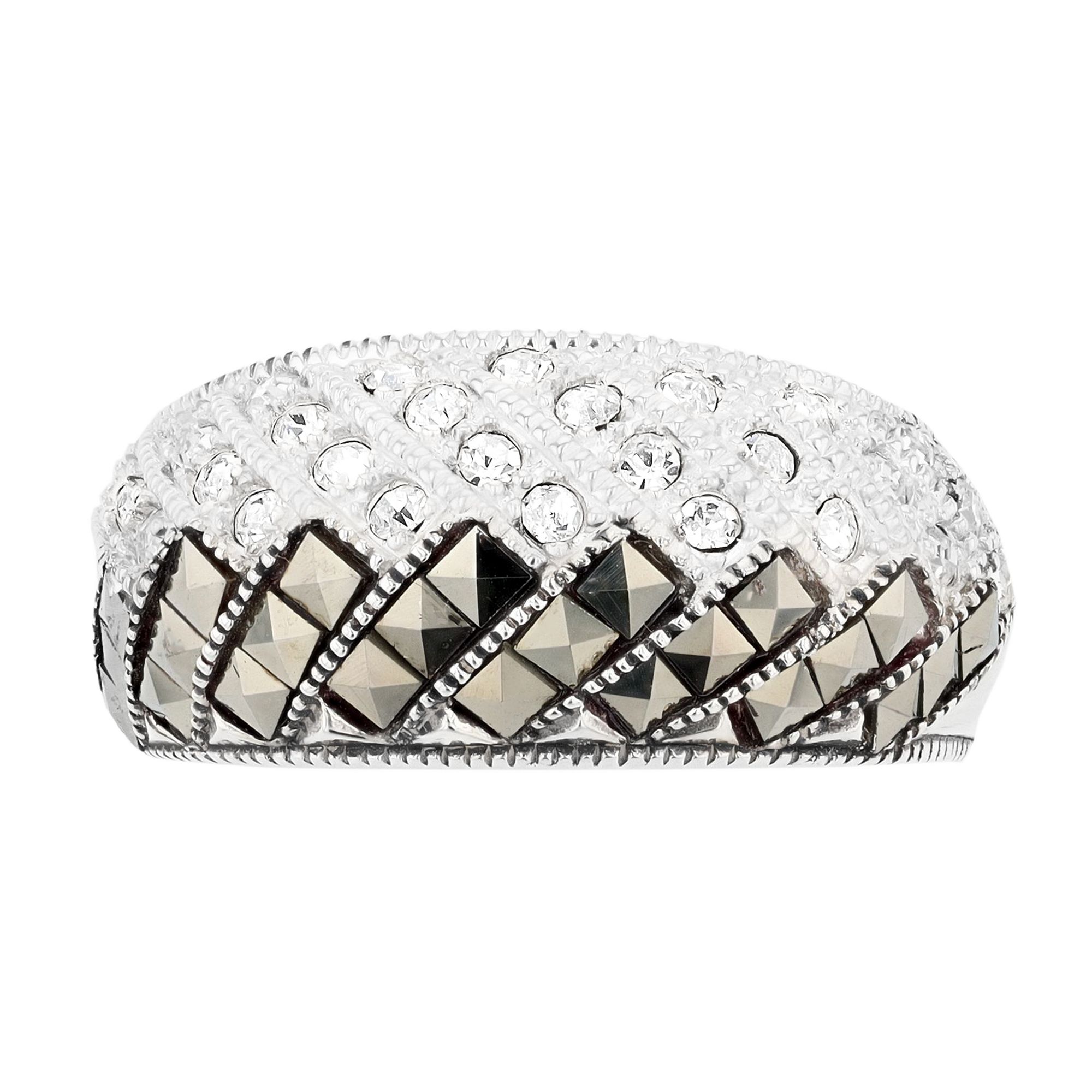Lavish by TJM Sterling Silver Crystal & Marcasite Fishbone Ring, Womens, S