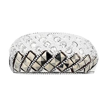 Lavish by TJM Sterling Silver Crystal & Marcasite Fishbone Ring