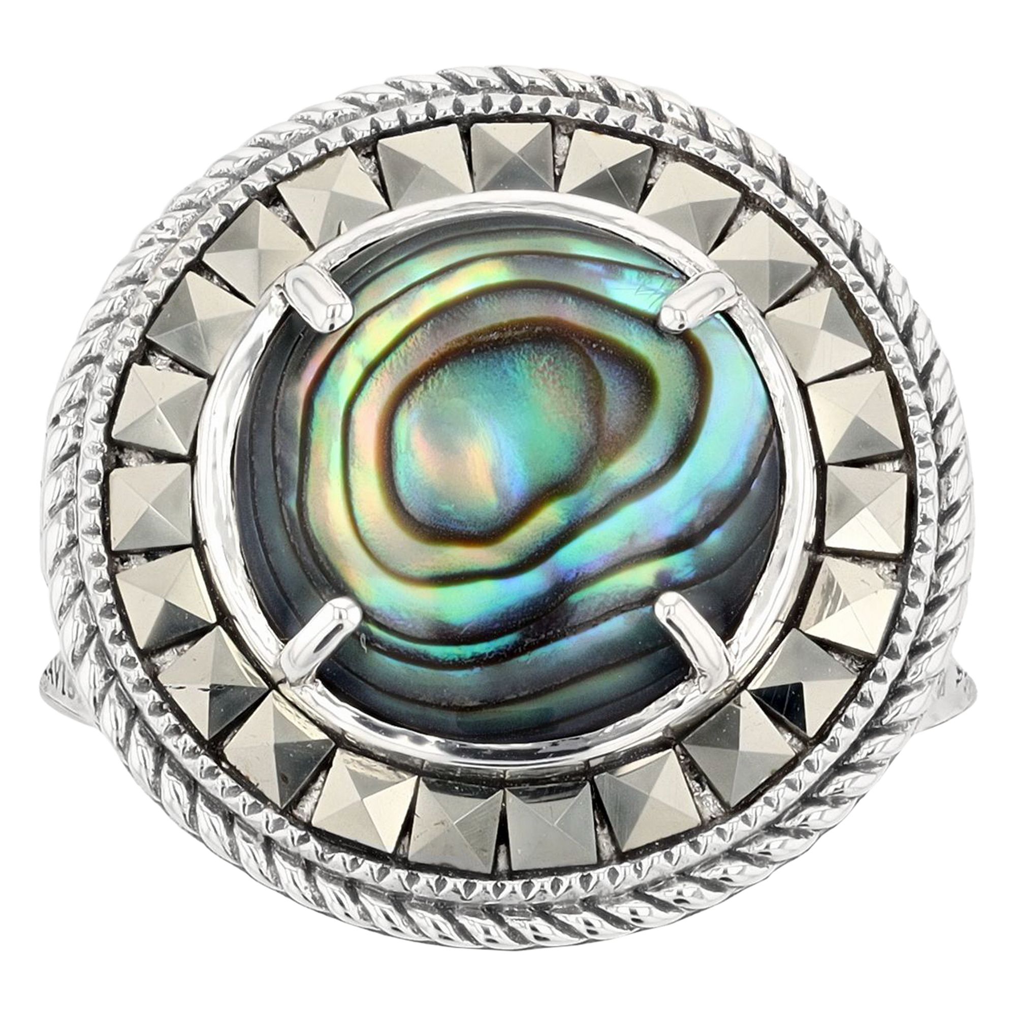Lavish by TJM Sterling Silver Abalone Cabochon & Marcasite Disc Ring, Women