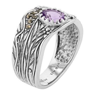 Lavish by TJM Sterling Silver Amethyst & Marcasite Ring