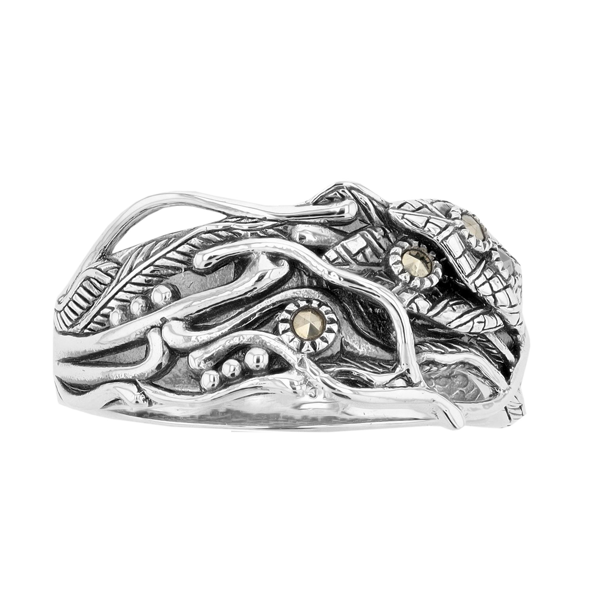 Lavish by TJM Sterling Silver Flowers & Vines Marcasite Ring, Womens, Size