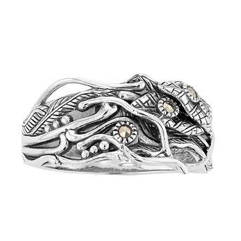 Lavish by TJM Sterling Silver Flowers & Vines Marcasite Ring