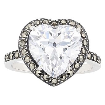 Lavish by TJM Sterling Silver Cubic Zirconia & Marcasite Heart Ring
