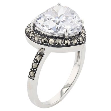 Lavish by TJM Sterling Silver Cubic Zirconia & Marcasite Heart Ring