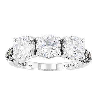Lavish by TJM Sterling Silver White Cubic Zirconia & Marcasite 3-Stone Ring