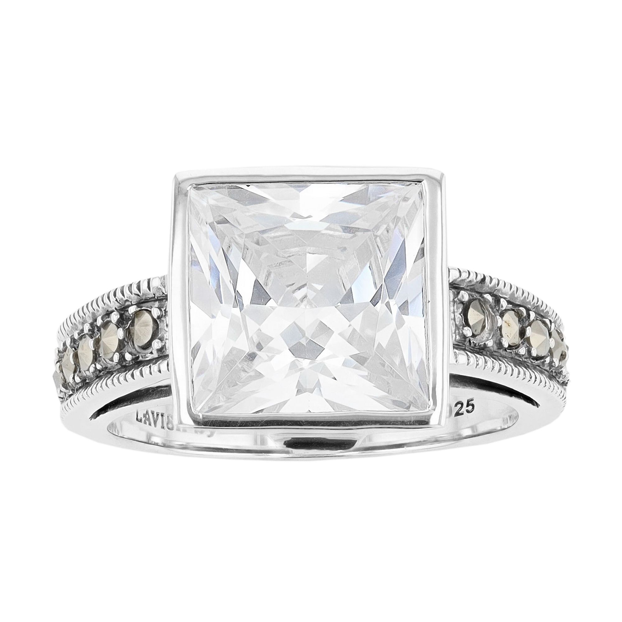 Lavish by TJM Sterling Silver Square White Cubic Zirconia & Marcasite Ring,