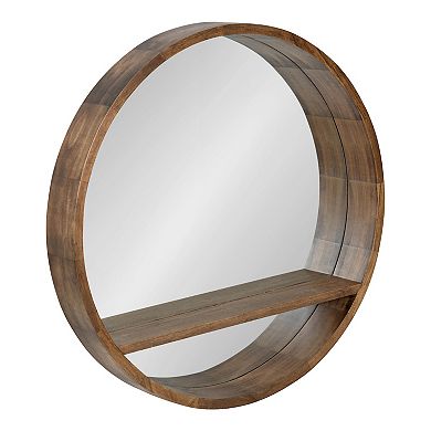 Kate and Laurel Round Wooden Shelf Wall Mirror