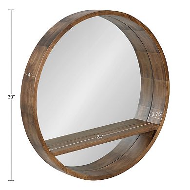 Kate and Laurel Round Wooden Shelf Wall Mirror