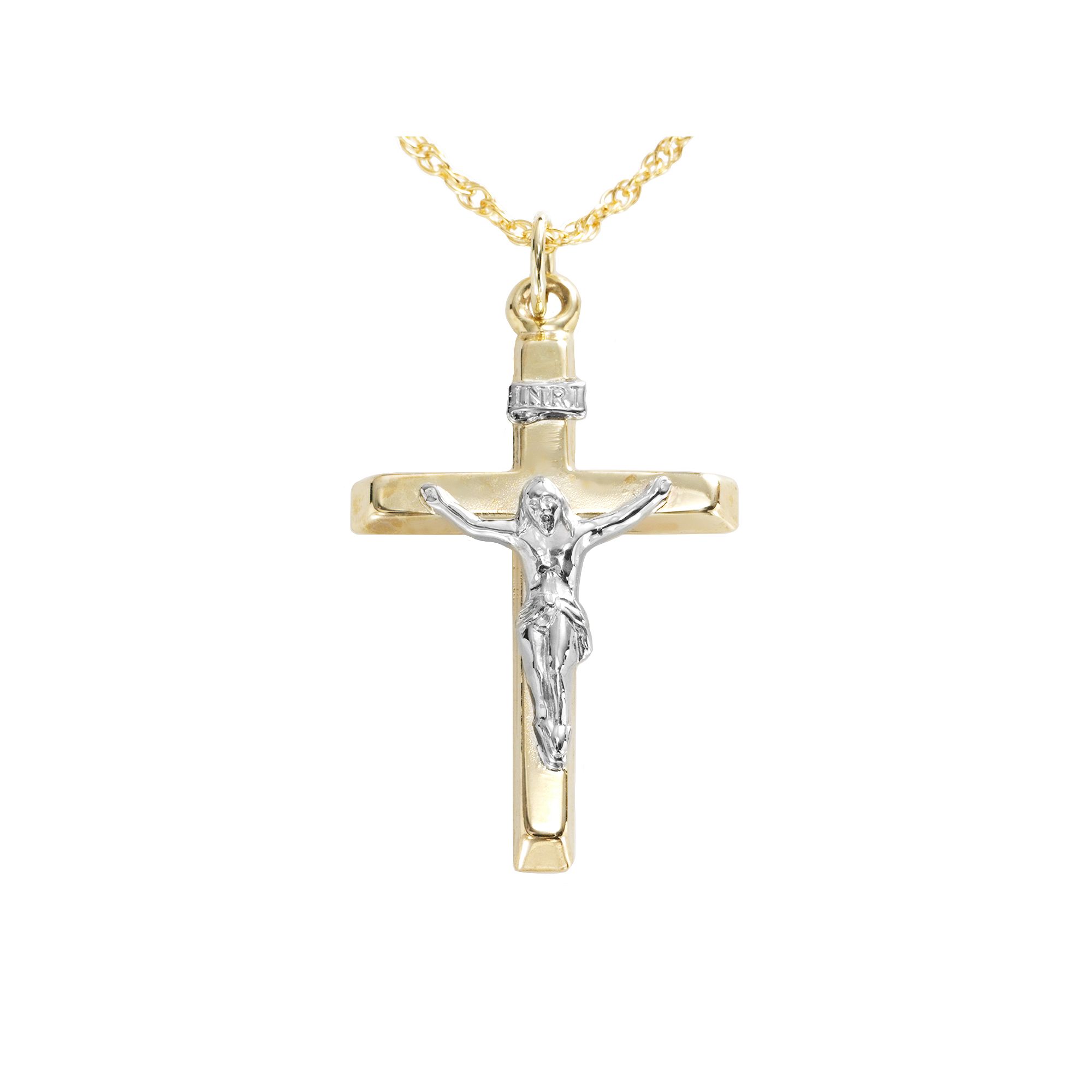 10k Gold Two Tone Crucifix Pendant, Womens