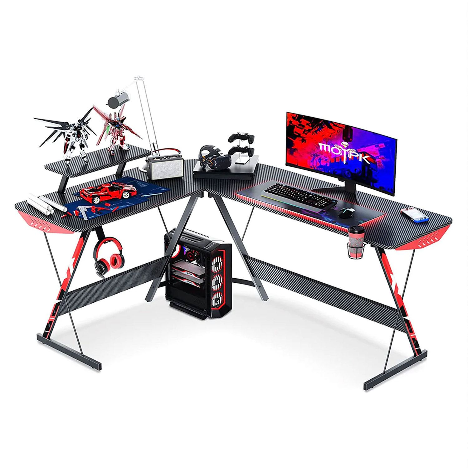 MOTPK 39 Inch Wide Space Saving Carbon Fiber Computer PC Gaming Desk, Black