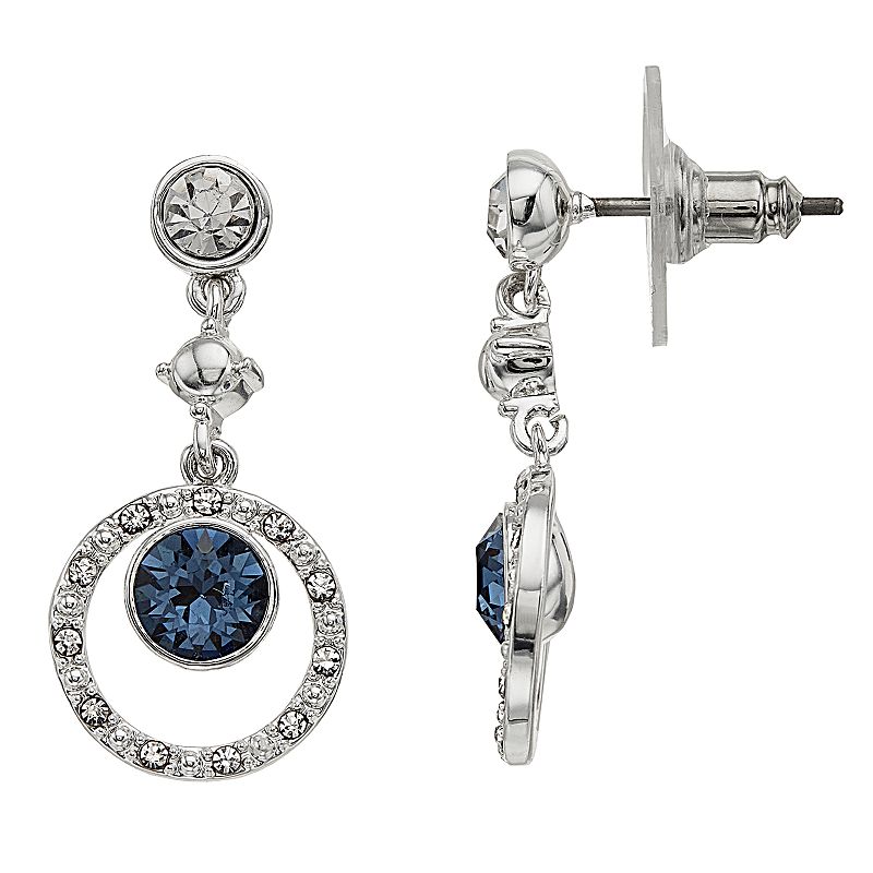 Silver Tone Blue & White Crystal Drop Earrings, Womens