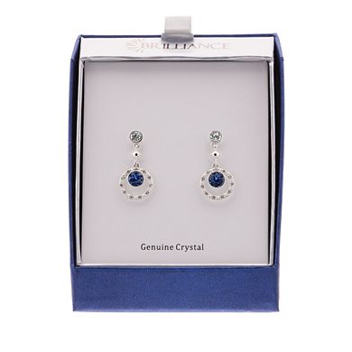 Silver Tone Blue & White Crystal Drop Earrings