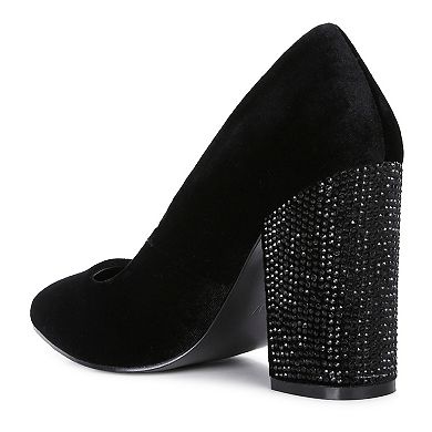 Rag & Co Cyber Girl Velvet Women's Block Heel Pumps