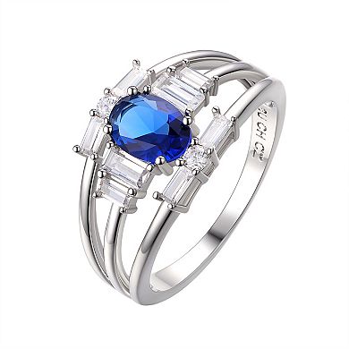 Chrystina Art Deco Cubic Zirconia & Blue Glass Ring