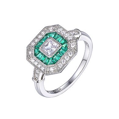 Chrystina Art Deco Cubic Zirconia & Green Glass Halo Ring