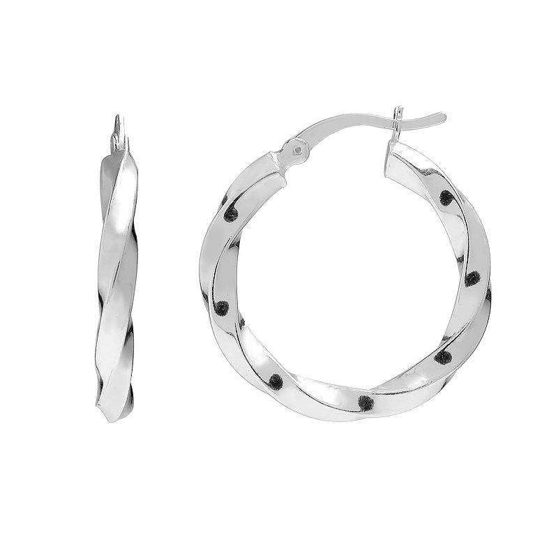 Argento Forte Platinum over Silver Twist Hoop Earrings, Womens, White