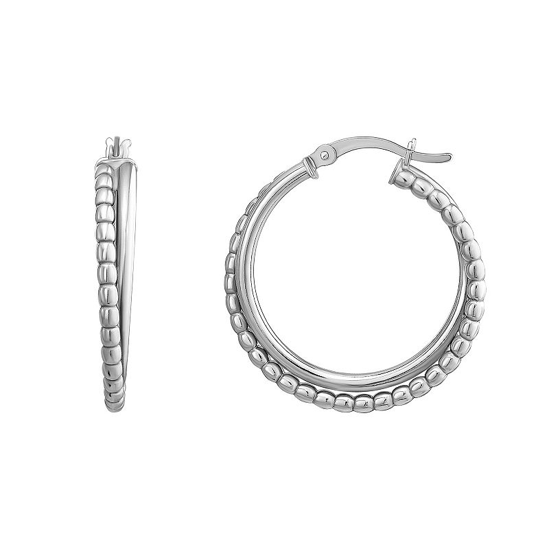 Argento Forte Platinum Over Silver Beaded Hoop Earrings, Womens, White