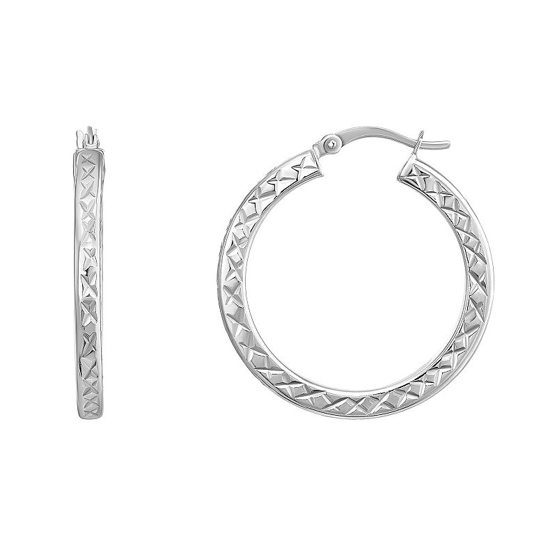 Argento Forte Platinum Over Silver Textured Hoop Earrings, Womens, White