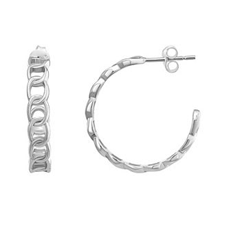 Argento Forte Platinum Over Silver Frozen Chain Hoop Earrings