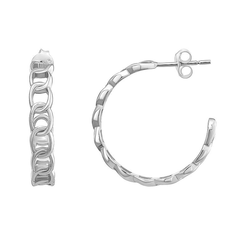 Argento Forte Platinum Over Silver Frozen Chain Post Hoop Earrings, Womens
