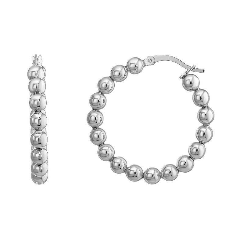 Argento Forte Platinum Over Silver Beaded Hoop Earrings, Womens, White