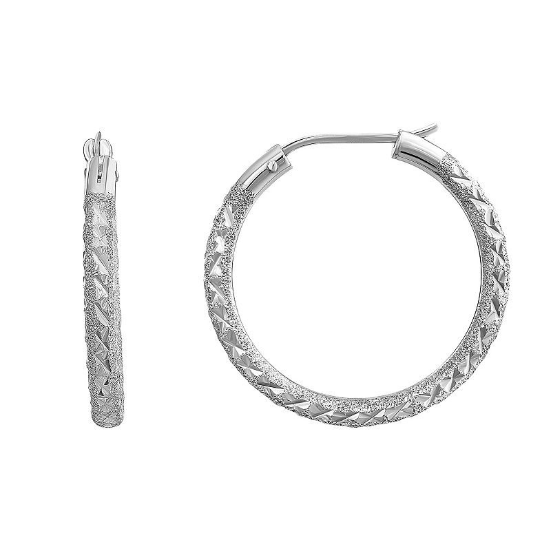 Argento Forte Platinum Over Silver Textured Hoop Earrings, Womens, White