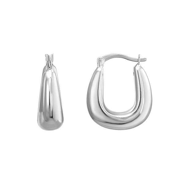Women's Classic 925 Sterling Silver U-Shaped Puffed Hoop Earrings - 29mm X 20mm, H4U