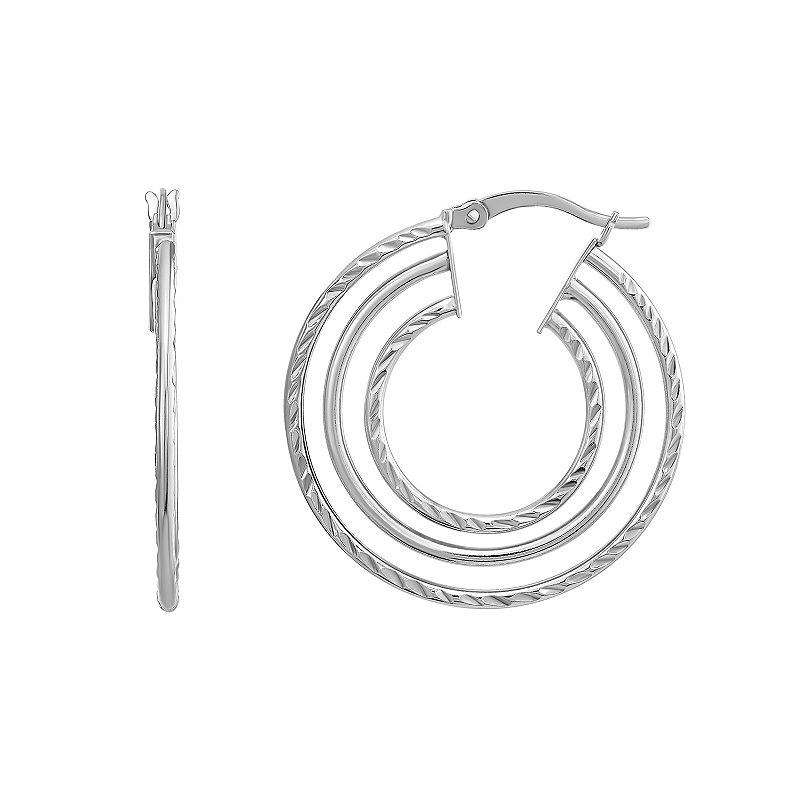 Argento Forte Platinum Over Silver Concentric Hoop Earrings, Womens, White