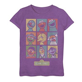 Girls 7-16 Sesame Street Puppets Grid Poster Tee