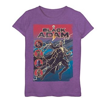 Girls 7-16 Black Adam Lightning Adam & JSA Poster Tee