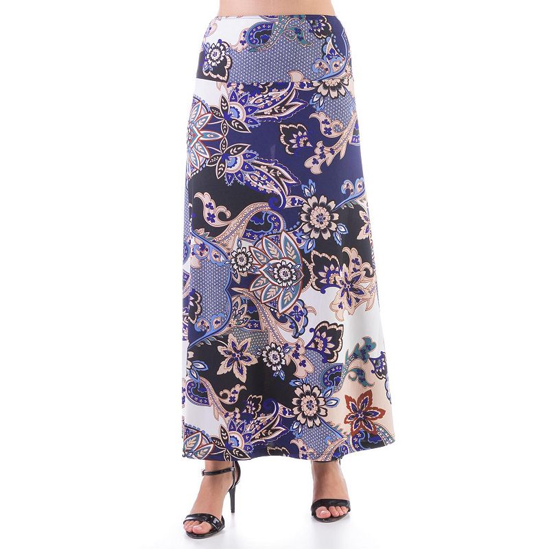 Womens 24Seven Comfort Apparel Blue Print Maxi Skirt, Size: Small, Blue Nu