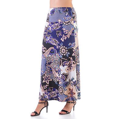 Women's 24Seven Comfort Apparel Blue Print Maxi Skirt