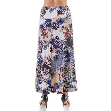 Women's 24Seven Comfort Apparel Blue Print Maxi Skirt