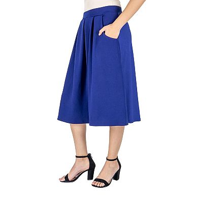 Women's 24Seven Comfort Apparel Solid Pleated Midi Skirt