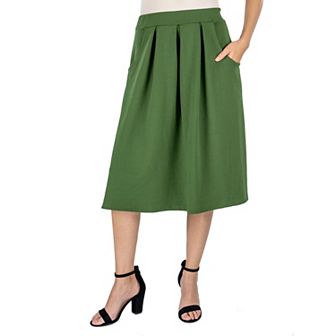 Women's 24Seven Comfort Apparel Solid Pleated Midi Skirt