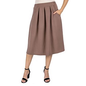 Women's 24Seven Comfort Apparel Solid Pleated Midi Skirt