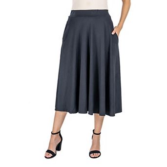 Women's 24Seven Comfort Apparel Solid A-Line Midi Skirt