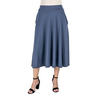 Women's 24Seven Comfort Apparel Solid A-Line Midi Skirt