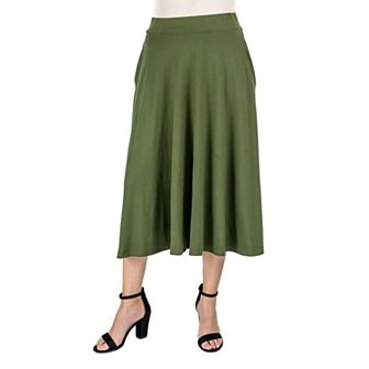 Women's 24Seven Comfort Apparel Solid A-Line Midi Skirt