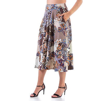 Women's 24Seven Comfort Apparel Multicolor Pleated Midi Skirt