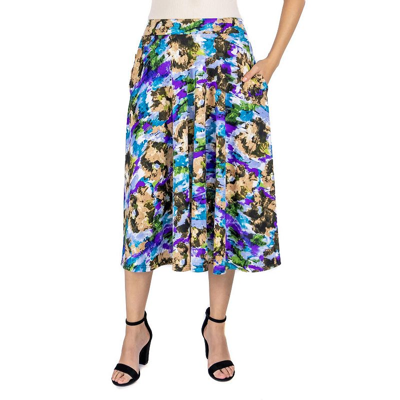 Womens 24Seven Comfort Apparel Multicolor Pleated Midi Skirt, Size: Small,