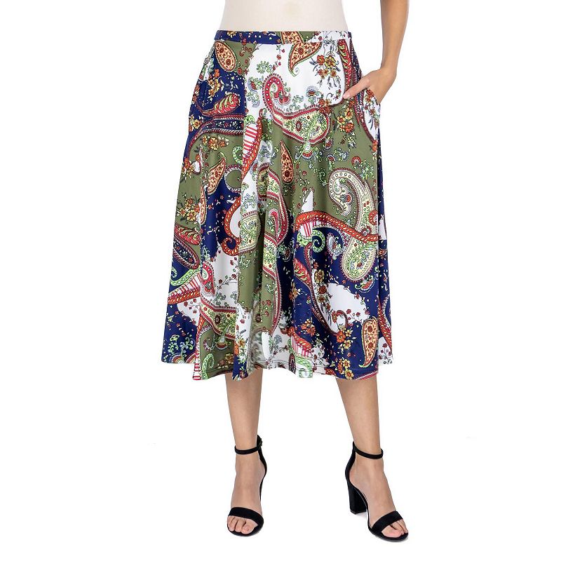 Womens 24Seven Comfort Apparel Multicolor Pleated Midi Skirt, Size: XXL, G