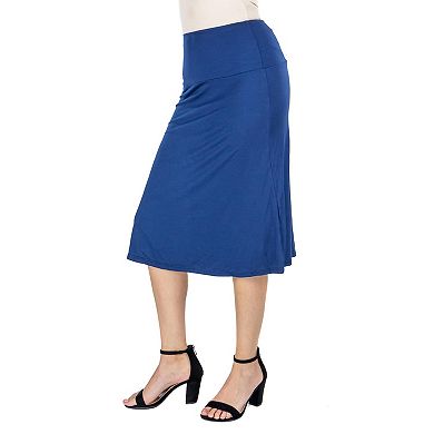 Women's 24Seven Comfort Apparel Solid A-Line Midi Skirt