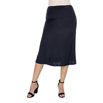Women's 24Seven Comfort Apparel Solid A-Line Midi Skirt