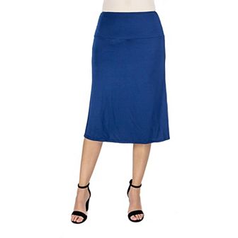 Women's 24Seven Comfort Apparel Solid A-Line Midi Skirt