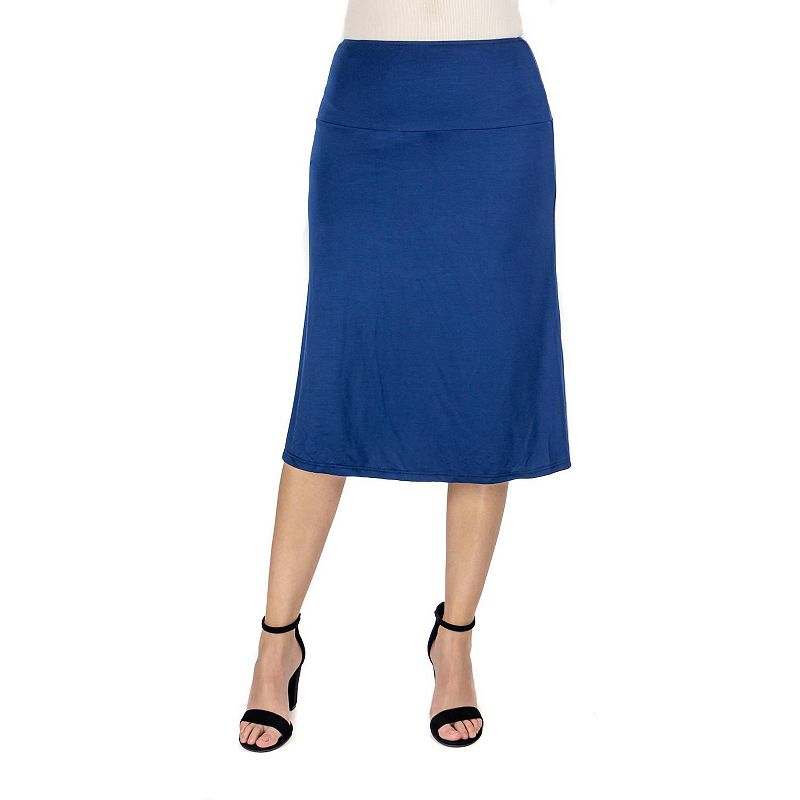 Womens 24Seven Comfort Apparel Solid A-Line Midi Skirt, Size: Small, Blue