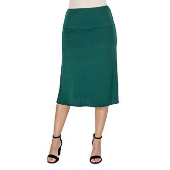 Women's 24Seven Comfort Apparel Solid A-Line Midi Skirt